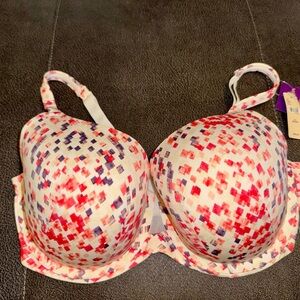 Cacique Red and Purple Patterned Bra NWT